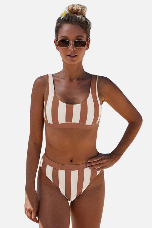 Striped Tank High Waist Bikini - EsaModa